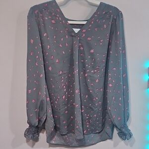 Belle by Kim Gravel Gray Blouse with Pink Accents